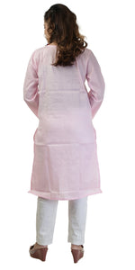 Pink Handspun Cotton Chikankari Kurti with Paisley Motifs-Women's Chikankari Kurti-parinitasarees