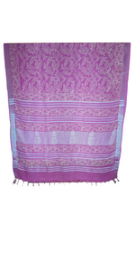 Pink Linen-Cotton Saree with Floral Block Prints-parinitasarees