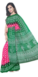 Pink Mul Cotton Saree with Floral Block Prints-Mul Cotton-parinitasarees