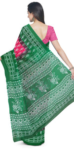 Pink Mul Cotton Saree with Floral Block Prints-Mul Cotton-parinitasarees