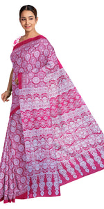 Pink Mul Cotton Saree with Traditional Block Prints-Mul Cotton-parinitasarees