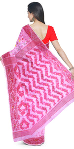Pink Muslin Saree with Dhakai Motifs-Muslin saree-parinitasarees