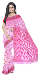 Pink Muslin Saree with Dhakai Motifs-Muslin saree-parinitasarees