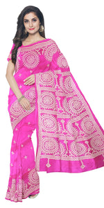 Pink Pure Silk Kantha Saree with Kutch Design-Kantha saree-parinitasarees