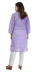 Purple Cotton Chikankari Kurti with Paisley Motifs-Women's Chikankari Kurti-parinitasarees