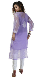 Purple Georgette Chikankari Kurti with Floral Motifs-Women's Chikankari Kurti-parinitasarees