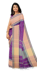 Purple Handspun Cotton Saree with Attractive Motifs-Handspun Cotton-parinitasarees