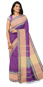 Purple Handspun Cotton Saree with Attractive Motifs-Handspun Cotton-parinitasarees