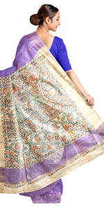 Purple Madhubani Painted Bapta Tussar Silk Saree-Tussar Saree-parinitasarees