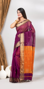 Purple Maheshwari Saree with Floral Motifs-Maheshwari Saree-parinitasarees