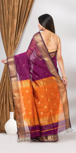 Purple Maheshwari Saree with Floral Motifs-Maheshwari Saree-parinitasarees