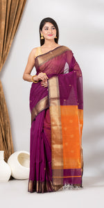 Purple Maheshwari Saree with Floral Motifs-Maheshwari Saree-parinitasarees