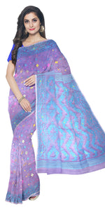 Purple Muslin Saree with Dhakai Motifs-Muslin saree-parinitasarees