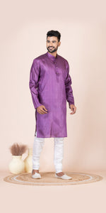 Purple Pure Kosa Silk Men's Kurta with Silk Mark-Men's Kurtas-parinitasarees