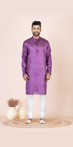 Purple Pure Kosa Silk Men's Kurta with Silk Mark-Men's Kurtas-parinitasarees