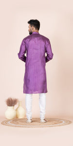 Purple Pure Kosa Silk Men's Kurta with Silk Mark-Men's Kurtas-parinitasarees