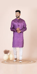Purple Pure Kosa Silk Men's Kurta with Silk Mark-Men's Kurtas-parinitasarees