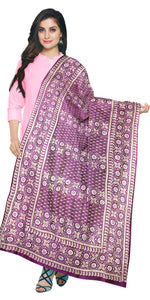 Purple Pure Silk Kantha Dupatta with Floral Motifs-Dupattas-parinitasarees