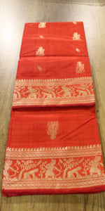 Red Baluchari Silk Saree with Captivating Pallav-Baluchari saree-parinitasarees