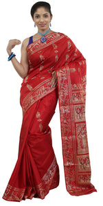 Red Baluchari Silk Saree with Gorgeous Pallav-Baluchari saree-parinitasarees