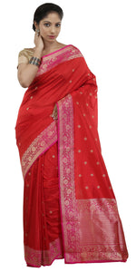 Red Banarasi Silk Saree with Pink Pallav-Banarasi silk saree-parinitasarees