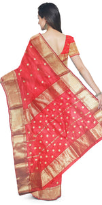 Red Chanderi Pattu Silk Saree with Traditional Motifs-Chanderi Sarees-parinitasarees