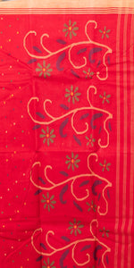 Red Cotton Jamdani with Floral Motifs-Jamdani saree-parinitasarees