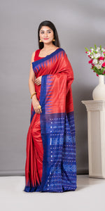 Red Gopalpur Tussar Silk Saree with Ikat Pattern-Tussar Saree-parinitasarees