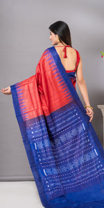 Red Gopalpur Tussar Silk Saree with Ikat Pattern-Tussar Saree-parinitasarees