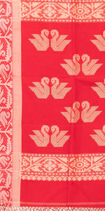Red Handspun Cotton Saree with Jamdani Weaves-Handspun Cotton-parinitasarees