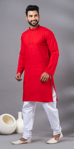 Red Plain Cotton Men's Kurta-Men's Kurtas-parinitasarees