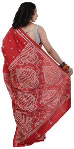 Red Pure Silk Kantha Saree with Kutch Pattern-Kantha saree-parinitasarees