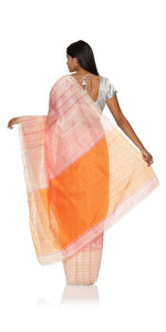 Red & White Silk and Linen Saree-Linen Silk Saree-parinitasarees
