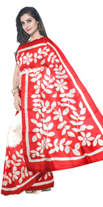 Red and White Bishnupuri Silk Saree with Floral Motifs-Bishnupuri silk saree-parinitasarees