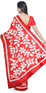 Red and White Bishnupuri Silk Saree with Floral Motifs-Bishnupuri silk saree-parinitasarees