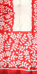 Red and White Bishnupuri Silk Saree with Floral Motifs-Bishnupuri silk saree-parinitasarees