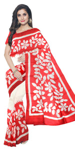 Red and White Bishnupuri Silk Saree with Floral Motifs-Bishnupuri silk saree-parinitasarees