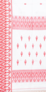 Red and White Handspun Cotton Saree with Traditional Motifs-Handspun Cotton-parinitasarees