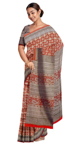 Rust Mul Cotton Saree with Paisley Motifs-Mul Cotton-parinitasarees