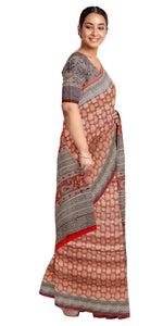 Rust Mul Cotton Saree with Paisley Motifs-Mul Cotton-parinitasarees