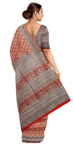 Rust Mul Cotton Saree with Paisley Motifs-Mul Cotton-parinitasarees