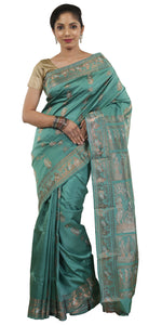 Sea-green Baluchari Silk Saree with Alluring Pallav-Baluchari saree-parinitasarees