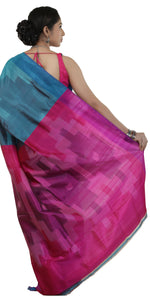 Turquoise Bishnupuri Silk Saree with Ikat Pattern-Bishnupuri silk saree-parinitasarees