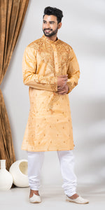Tussar Silk Kurta with Elaborate Embroidery- XL-Men's Kurtas-parinitasarees