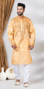 Tussar Silk Kurta with Elaborate Embroidery- XL-Men's Kurtas-parinitasarees