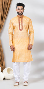 Tussar Silk Kurta with Floral Embroidery- L-Men's Kurtas-parinitasarees