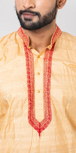 Tussar Silk Kurta with Floral Embroidery- M-Men's Kurtas-parinitasarees