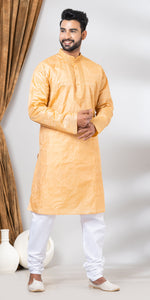 Tussar Silk Kurta with Floral Embroidery- XL-Men's Kurtas-parinitasarees