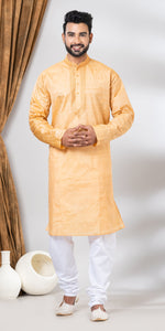 Tussar Silk Kurta with Floral Embroidery- XL-Men's Kurtas-parinitasarees