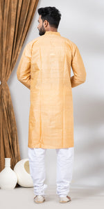 Tussar Silk Kurta with Golden Floral Patterns- L-Men's Kurtas-parinitasarees